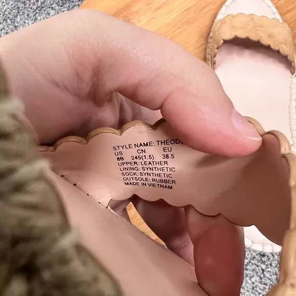 Sz 8 Kate Spade Tan Theodora Leather Scalloped Sandals NWOT $238 MSRP