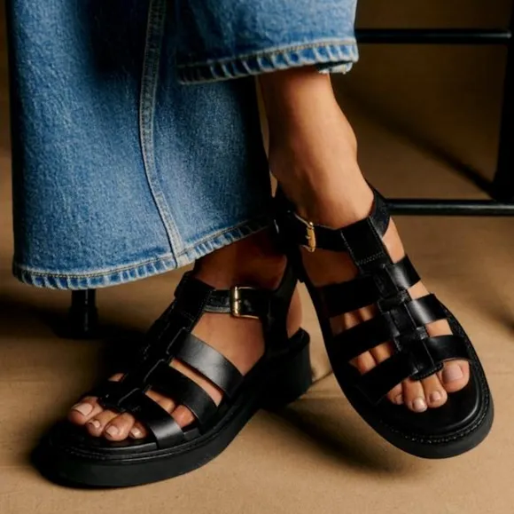 Sézane Low Aly Leather Fisherman Sandals