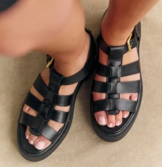 Sézane Low Aly Leather Fisherman Sandals