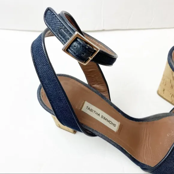 Tabitha Simmons | Leticia Denim Chunky Cork Heel Sandals