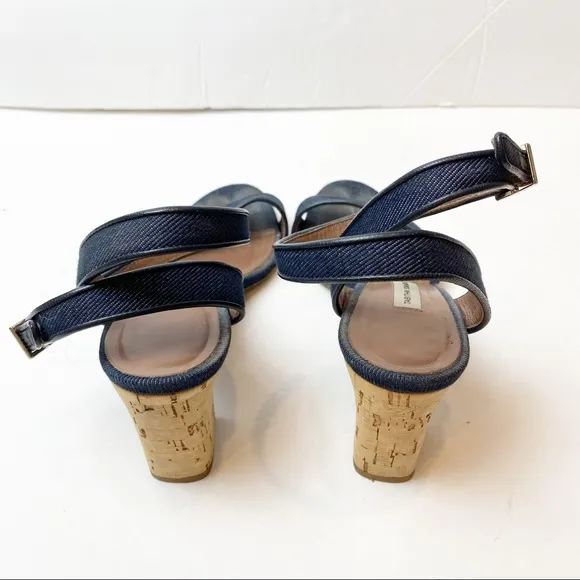 Tabitha Simmons | Leticia Denim Chunky Cork Heel Sandals