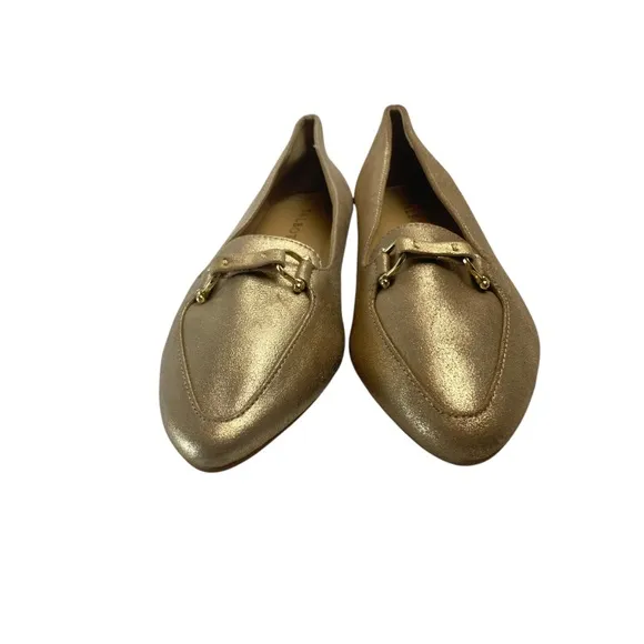TALBOTS Francesca Driving Flats Leather Suede Metallic Gold Size 7M