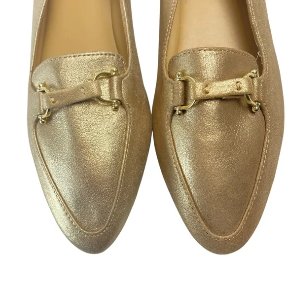TALBOTS Francesca Driving Flats Leather Suede Metallic Gold Size 7M