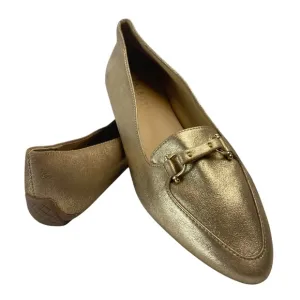 TALBOTS Francesca Driving Flats Leather Suede Metallic Gold Size 7M