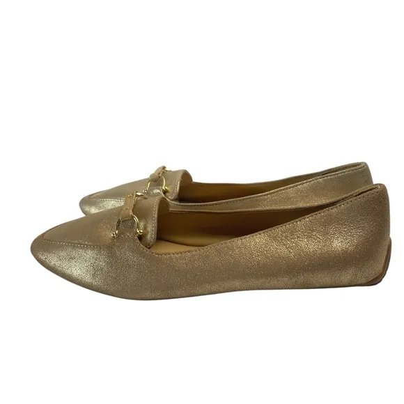 TALBOTS Francesca Driving Flats Leather Suede Metallic Gold Size 7M