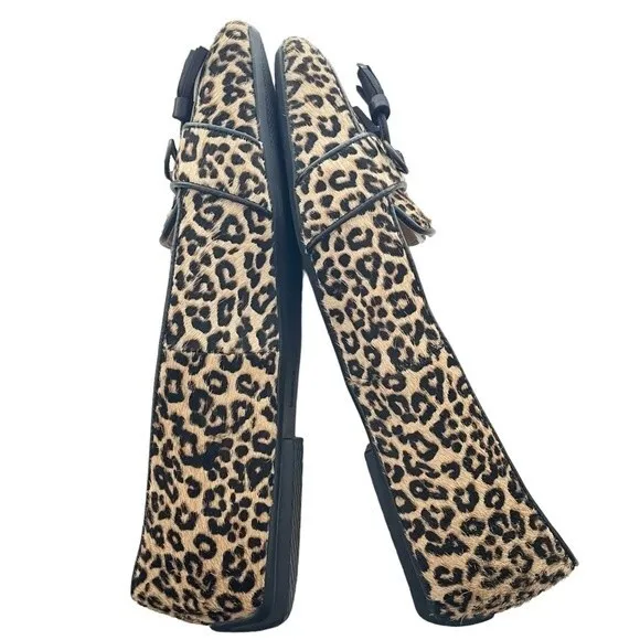 TALBOTS Francesca Tassel Tie Driving Loafers | Leopard Calf Hair Size 6.5 NWOT!