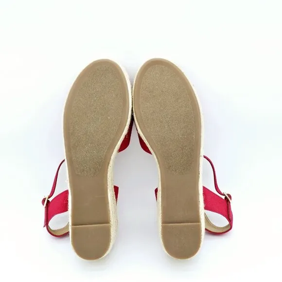 Talbots Natalie Canvas Platform Wedge Sandals Womens 11 M Red Classic 90s Chunky