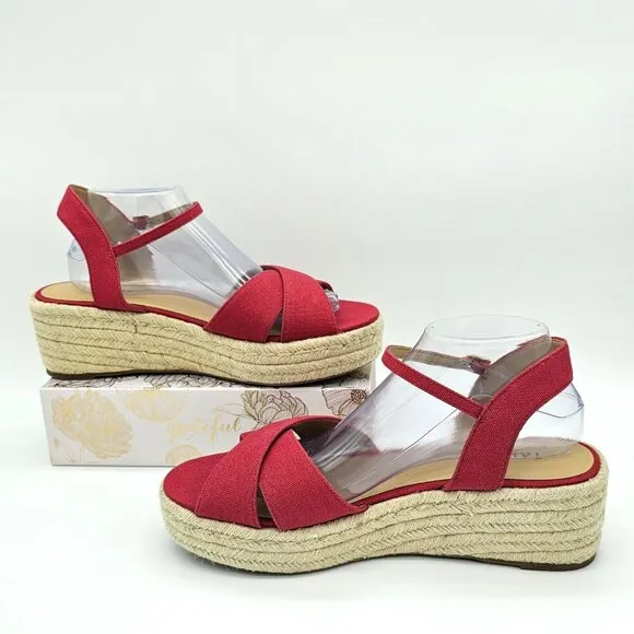 Talbots Natalie Canvas Platform Wedge Sandals Womens 11 M Red Classic 90s Chunky