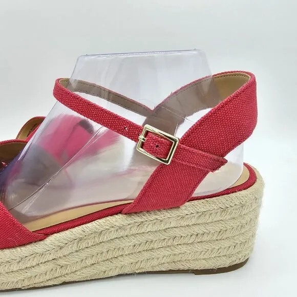 Talbots Natalie Canvas Platform Wedge Sandals Womens 11 M Red Classic 90s Chunky