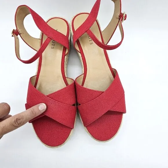 Talbots Natalie Canvas Platform Wedge Sandals Womens 11 M Red Classic 90s Chunky