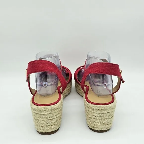 Talbots Natalie Canvas Platform Wedge Sandals Womens 11 M Red Classic 90s Chunky