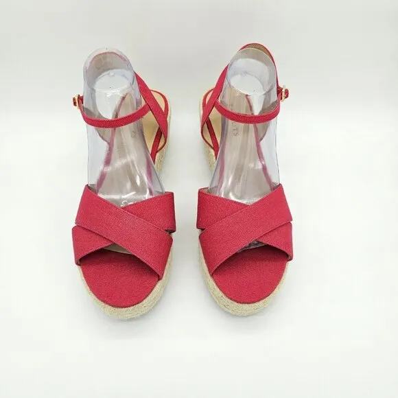 Talbots Natalie Canvas Platform Wedge Sandals Womens 11 M Red Classic 90s Chunky