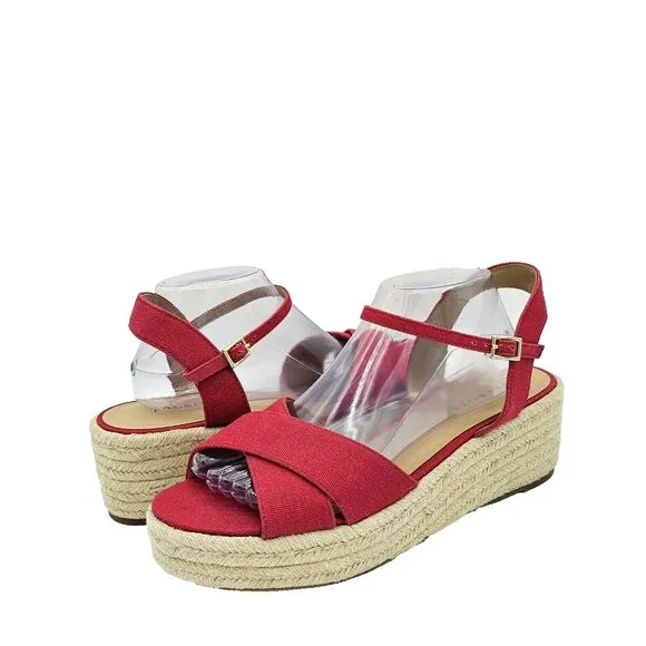 Talbots Natalie Canvas Platform Wedge Sandals Womens 11 M Red Classic 90s Chunky