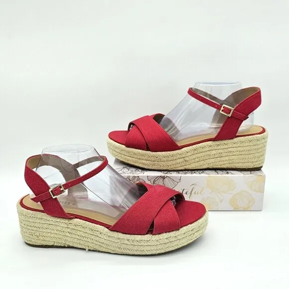 Talbots Natalie Canvas Platform Wedge Sandals Womens 11 M Red Classic 90s Chunky
