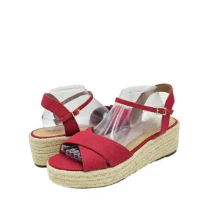 Talbots Natalie Canvas Platform Wedge Sandals Womens 11 M Red Classic 90s Chunky
