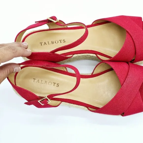 Talbots Natalie Canvas Platform Wedge Sandals Womens 11 M Red Classic 90s Chunky