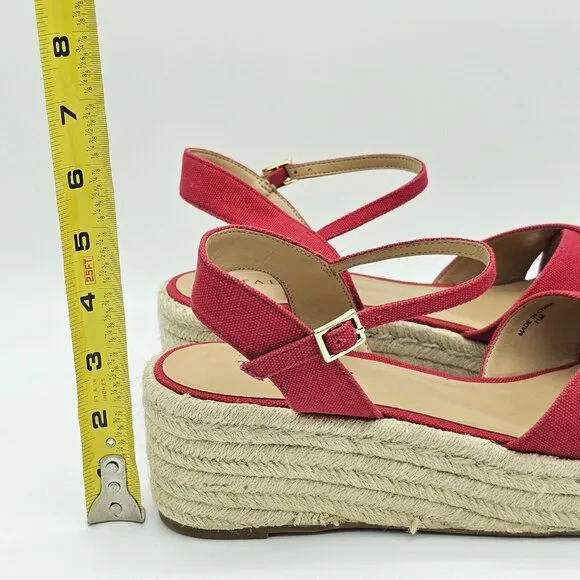 Talbots Natalie Canvas Platform Wedge Sandals Womens 11 M Red Classic 90s Chunky