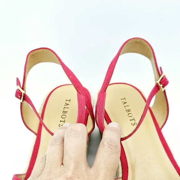 Talbots Natalie Canvas Platform Wedge Sandals Womens 11 M Red Classic 90s Chunky