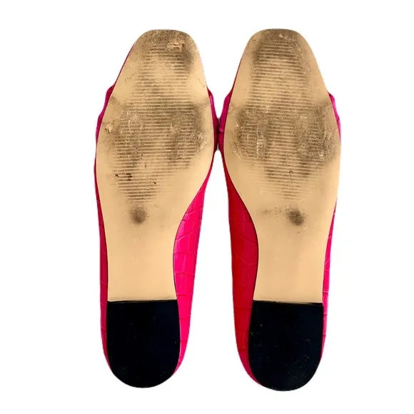 Talbots Pink Croc-Embossed Leather and Suede Flats, Size 8.5