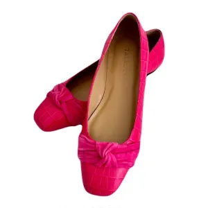 Talbots Pink Croc-Embossed Leather and Suede Flats, Size 8.5