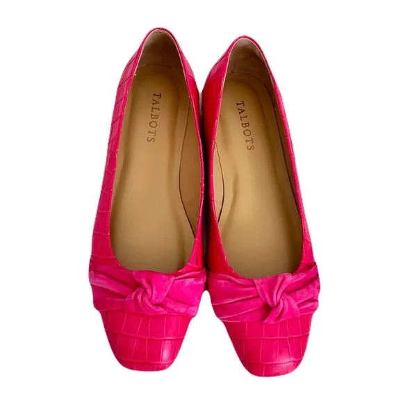 Talbots Pink Croc-Embossed Leather and Suede Flats, Size 8.5