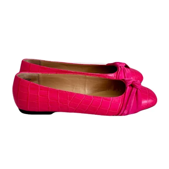 Talbots Pink Croc-Embossed Leather and Suede Flats, Size 8.5