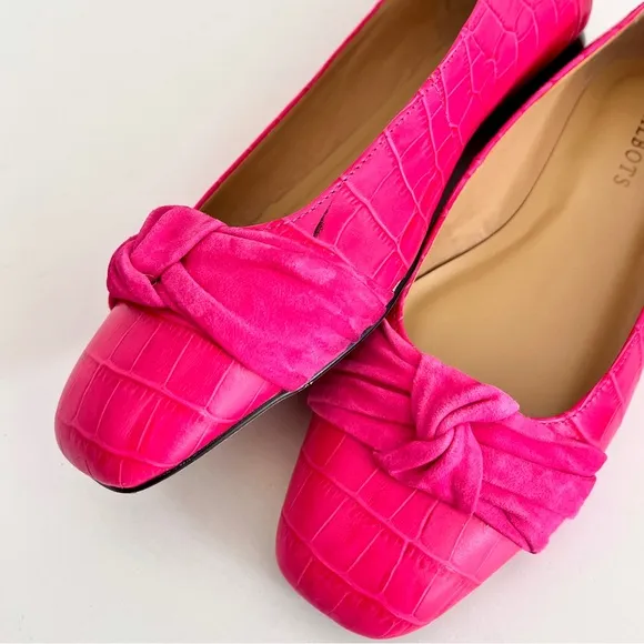 Talbots Pink Croc-Embossed Leather and Suede Flats, Size 8.5