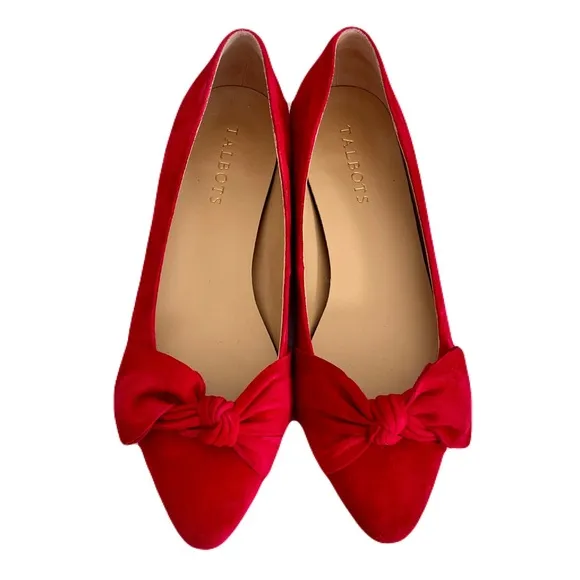 Talbots Red Suede Bow Flats, Size 8.5