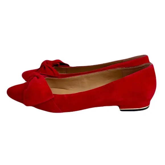 Talbots Red Suede Bow Flats, Size 8.5