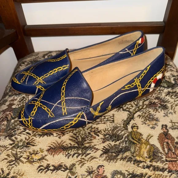 TALBOTS RYAN NAUTICAL-PRINT LOAFERS, sz 8