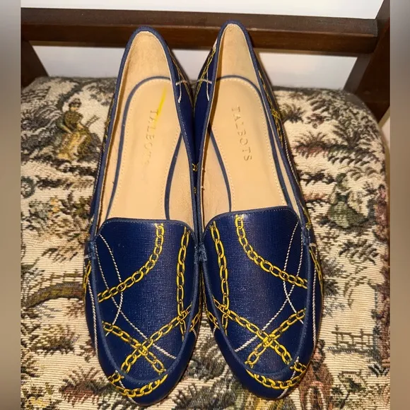TALBOTS RYAN NAUTICAL-PRINT LOAFERS, sz 8