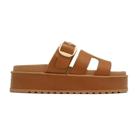 Tan Slip On Chunky Platform Sandals