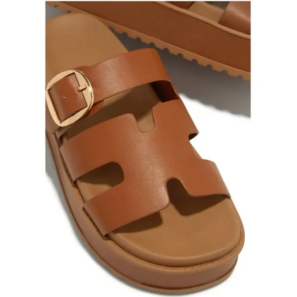 Tan Slip On Chunky Platform Sandals