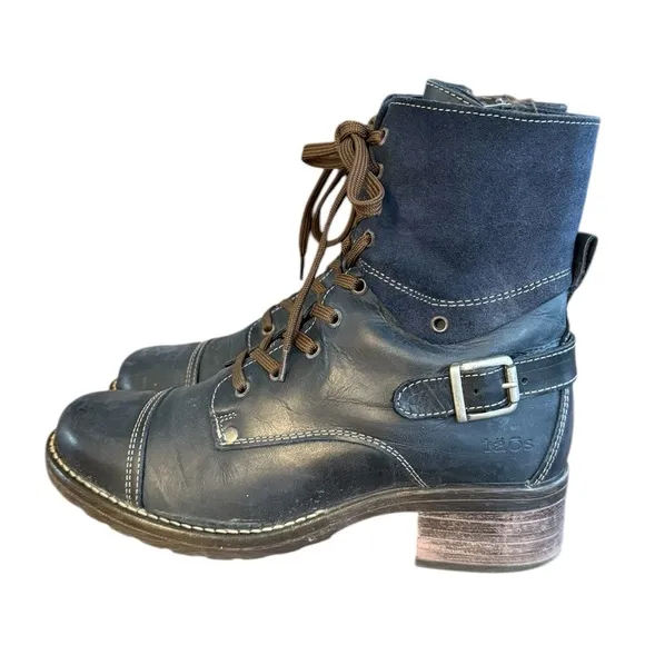 Taos Crave Lace-up Side Zip Rich Navy Blue Distressed Leather Boot Women’s 8/8.5