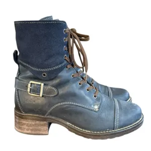Taos Crave Lace-up Side Zip Rich Navy Blue Distressed Leather Boot Women’s 8/8.5