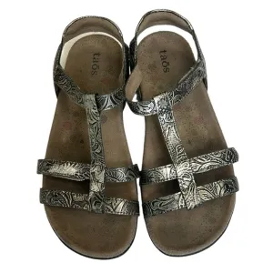 Taos Trophy Leather Sandals Floral in Pewter 6