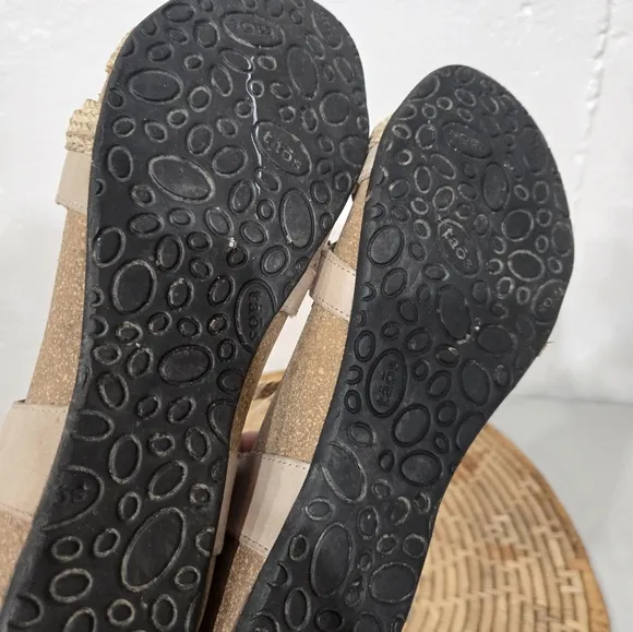 Taos Trulie Woven Leather Tan Strappy Low Wedge Sandals