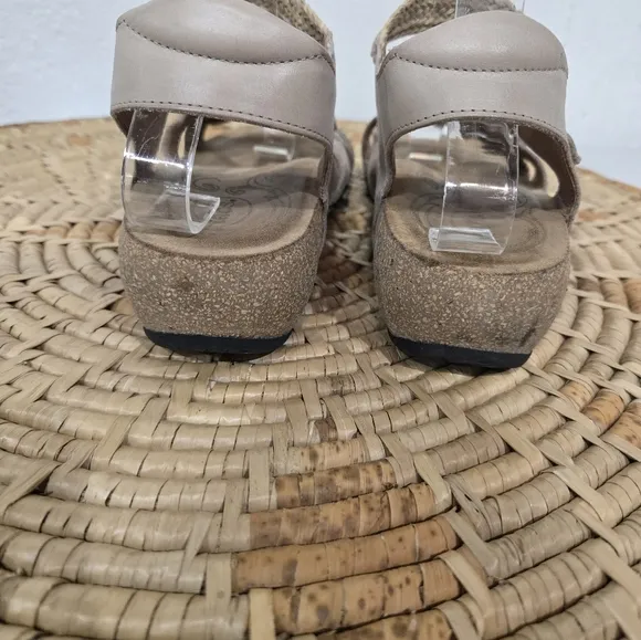 Taos Trulie Woven Leather Tan Strappy Low Wedge Sandals