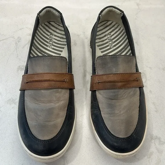 Taos Upward Black/Natural Multi Leather Flats Loafers Size 8.5