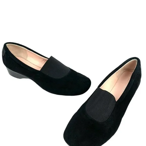 TARYN ROSE Kendall Black‎ Suede Slip On Low Wedge Flats