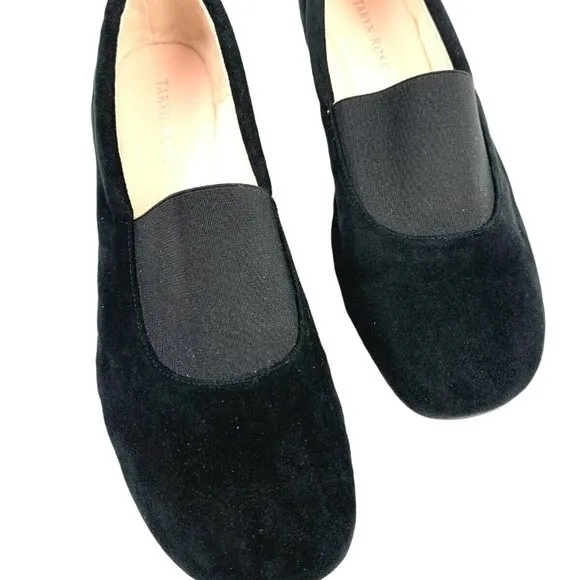 TARYN ROSE Kendall Black‎ Suede Slip On Low Wedge Flats