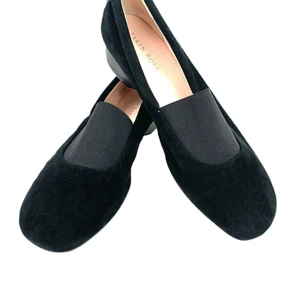 TARYN ROSE Kendall Black‎ Suede Slip On Low Wedge Flats
