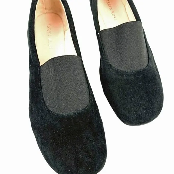 TARYN ROSE Kendall Black‎ Suede Slip On Low Wedge Flats