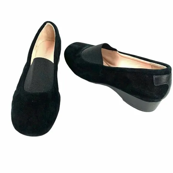 TARYN ROSE Kendall Black‎ Suede Slip On Low Wedge Flats