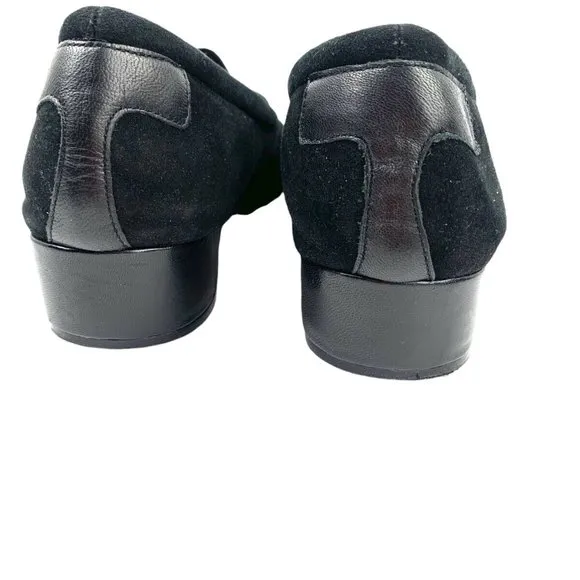 TARYN ROSE Kendall Black‎ Suede Slip On Low Wedge Flats