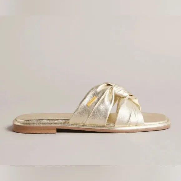 Ted Baker London Gold Leather Knotted Sandals