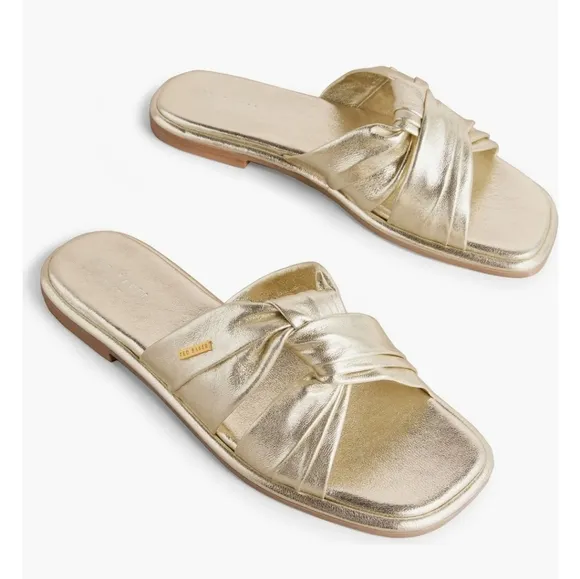 Ted Baker London Gold Leather Knotted Sandals