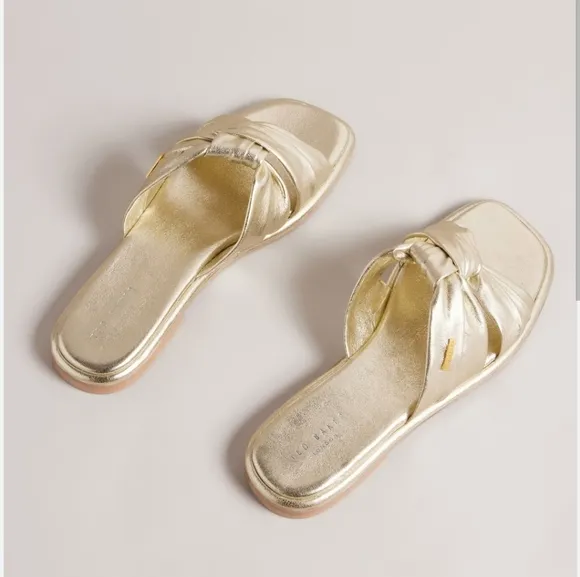 Ted Baker London Gold Leather Knotted Sandals