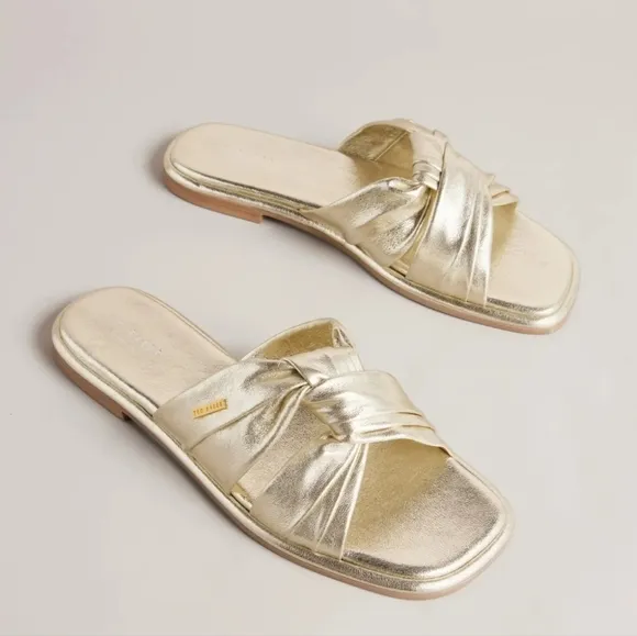 Ted Baker London Gold Leather Knotted Sandals