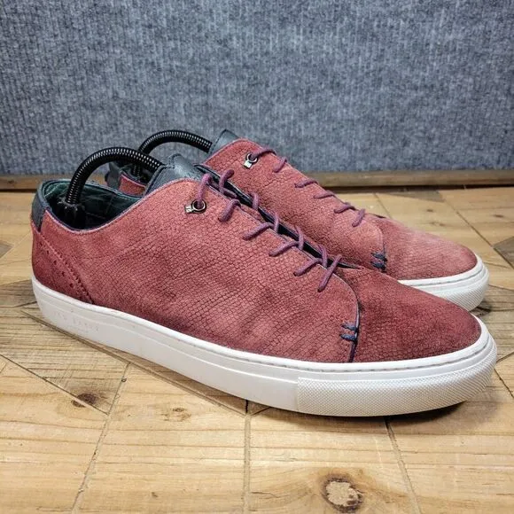Ted Baker London Men's 10.5 Fish Scale Maroon Suede Lace Up Sneakers Shoes